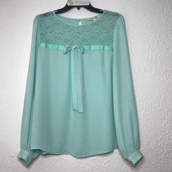 Forever 21 Mint Green Lace Bow Front Blouse - Picture 8 of 8